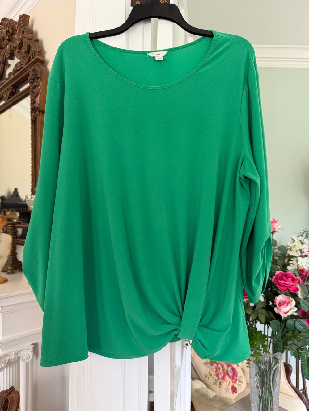 Women’s Green Twist-Hem 3/4 Sleeve Top by Cato, size XL